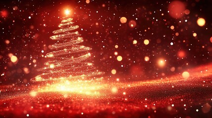 Golden Spiral Christmas Tree on Red Background - Dynamic Festive Illustration