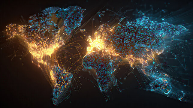 Glowing world map of lights and energy - Powered by Adobe