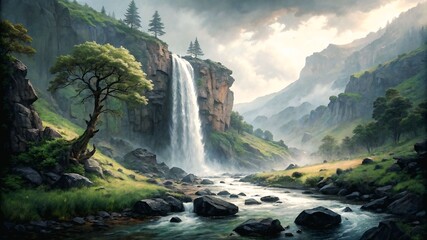 Waterfall in the Mountains 🌄