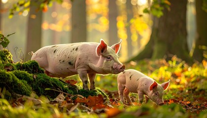 Two piglets in autumn forest (1)
