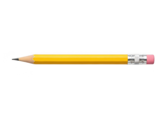 3d yellow pencil with pink eraser isolated on transparent background