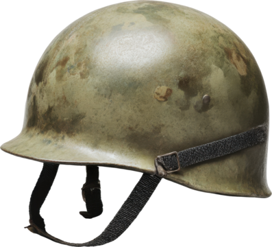 Aged military combat helmet, historical army gear equipment