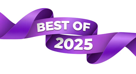 Purple ribbon with best of 2025 text isolated on transparent background