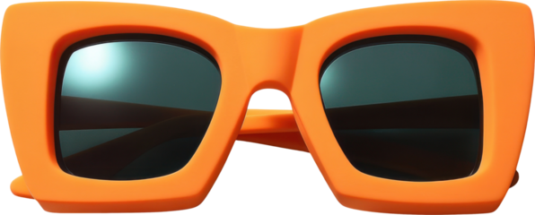 Vibrant orange square-framed sunglasses, close-up view, isolated.