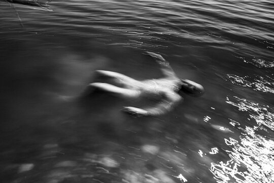 Motion Blurred Sensual Person River Flow Surrenders 