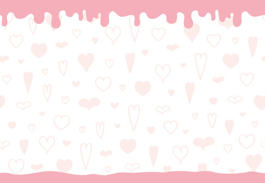 Strawberry Drip Border on Light Pink Hearts Seamless Background