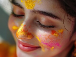 Young Woman Covered in Holi Powder