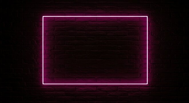 Glowing neon rectangle on dark brick background for creative design elements - Powered by Adobe