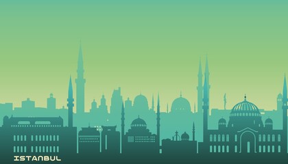 Fototapeta premium istanbul skyline silhouette with green and teal gradient background
