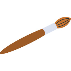 Brown Paintbrush With White Ferrule And Orange Bristles On Transparent Background Isolated