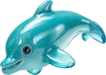 Playful blue translucent dolphin toy figure leaping gracefully