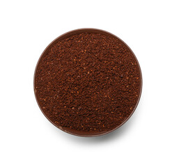 Bowl of coffee powder isolated on white background