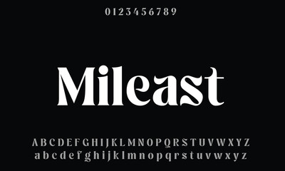 Mileast vector font alphabet with numbers