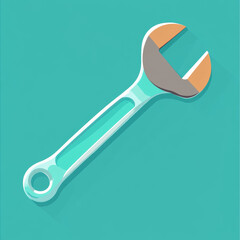 Wrench with simple and clean design, featuring turquoise handle and metallic head, isolated on vibrant background