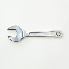 Wrench with simple and clean design, isolated on white background, showcases its metallic finish and functional shape