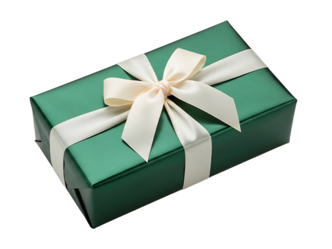Wrapped Gift Present Green Box with Ribbon Bow Holiday Celebration