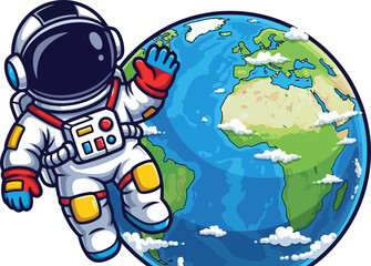 cosmic explorer greets earth, symbolizing global connection and boundless discovery