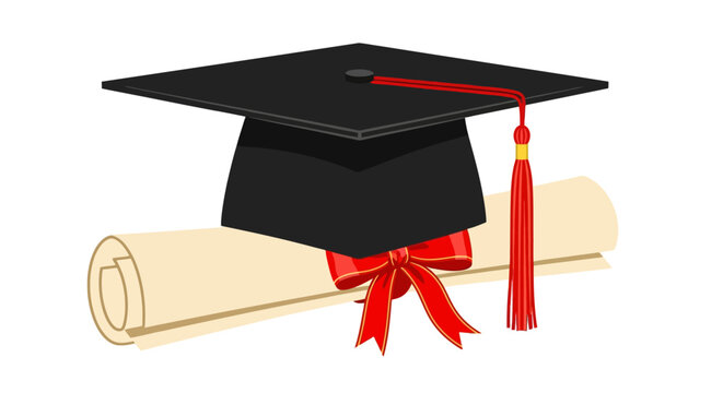 Graduation cap with diploma roll celebrating academic achievement and success