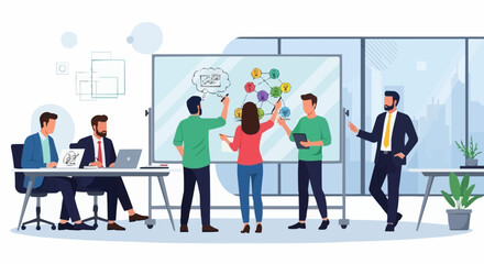 Business team collaborating during a creative brainstorming session.
