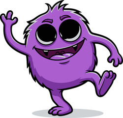 Fototapeta premium playful purple critter offers a cheerful wave, inviting friendly interaction