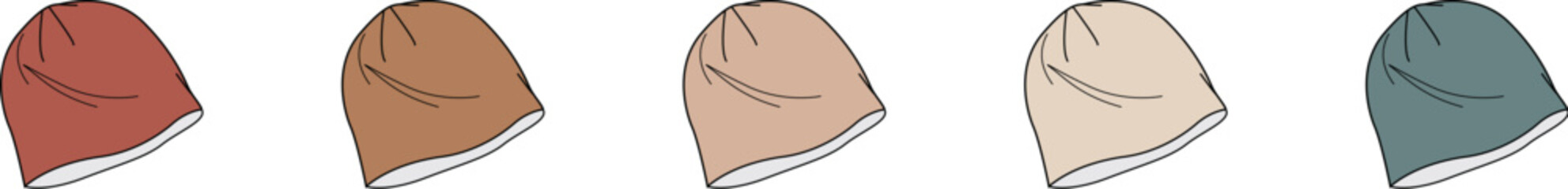 Five draped fabric swatches with decorative trim showcasing a spectrum of earthy and muted tones, perfect for textile design and fashion inspiration