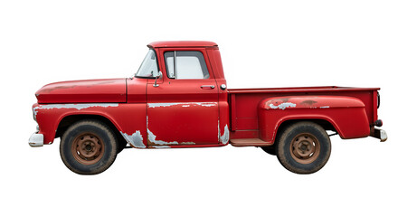 old red Pickup Truck side view, isolated on white or transparent background. PNG