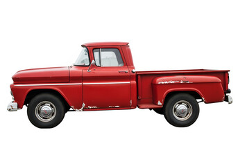old red Pickup Truck side view, isolated on white or transparent background. PNG