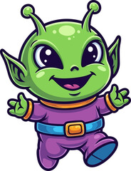 friendly space traveler approaches cheerfully, eager to make new connections