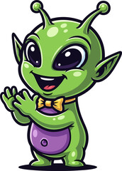 our little green friend claps happily, full of cheerful excitement