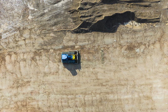 Aerial view of bulldozer working at construction site