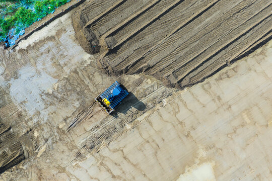 Aerial view of bulldozer working at construction site