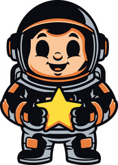 Fototapeta premium smiling astronaut cherishes a golden star, emblem of stellar achievements