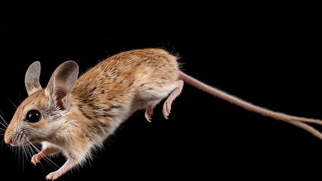Tiny Jerboa Jumping in Slow Motion on Black