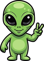 Obraz premium whimsical extraterrestrial offers peace, a cosmic symbol of harmony