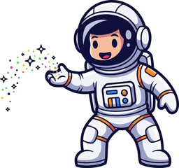 Obraz premium brave astronaut weaves colorful starmagic, enchanting the infinite cosmic expanse