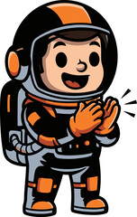 Obraz premium cosmic cheer a happy astronaut claps with encouraging, stellar approval