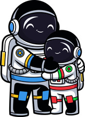 Fototapeta premium cosmic guardians share a joyful, protective embrace through distant galaxies