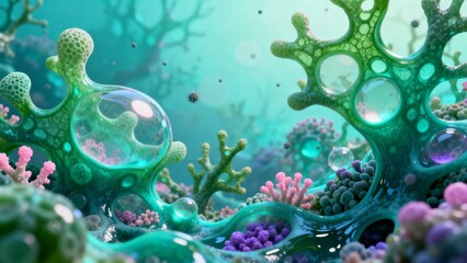 Microscopic Bio Organic Landscape with Surreal 3D Cellular Structures and Coral Like Growth Digital Art