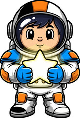 Obraz premium whimsical astronaut cradles a glowing star, envisioning future space adventures