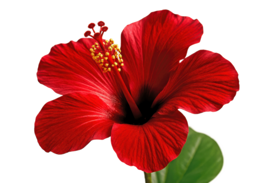Vibrant Red Tropical Hibiscus Flower Blossom Isolated on Transparent Background - Powered by Adobe