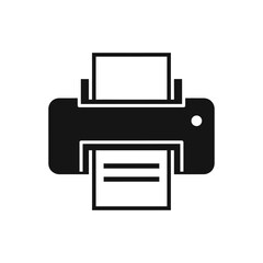 Printer icon displaying paper being fed in and out, symbolizing document printing, output, scanning, and office technology functions for digital design assets.
