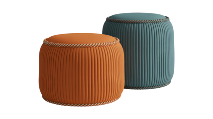 Poufs orange and green textured seating furniture isolated on transparent background
