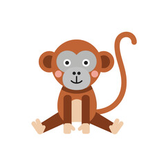 Obraz premium Cute happy brown cartoon monkey illustration sitting with a cheerful expression, perfect for children's books, educational materials, and playful branding designs.