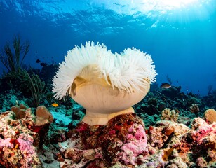 Underwater anemone on colorful coral reef