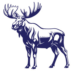 Fototapeta premium Elegant silhouette of a majestic moose in dark blue on a clean white background