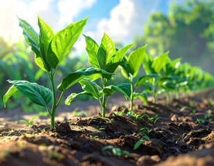 Close-up of green plants growing in an agricultural field
