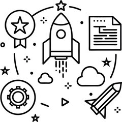 Startup line icon set. Vector illustration of start up symbol.