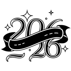 Vector illustration design for a happy new year celebration party card with decorative letters, sale sign, love symbol, and star icon