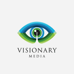 Visionary Media Logo Featuring a Stylized Eye with Blue and Green Layers.