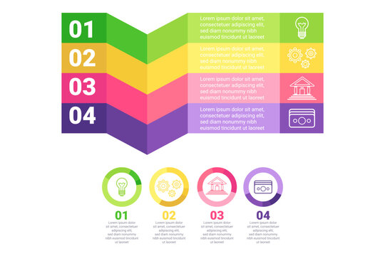 Infographic presenting four distinct concepts with bright colors and clear icons. Each section including number and brief description, designed for easy understanding and quick reference